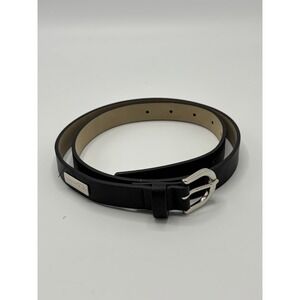 Steve Madden Belt Black Skinny Velour Faux Leather Silver Buckle Small